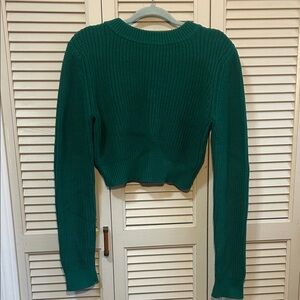 LA Hearts Green Cropped Rib-Knit Sweater 100% Cotton